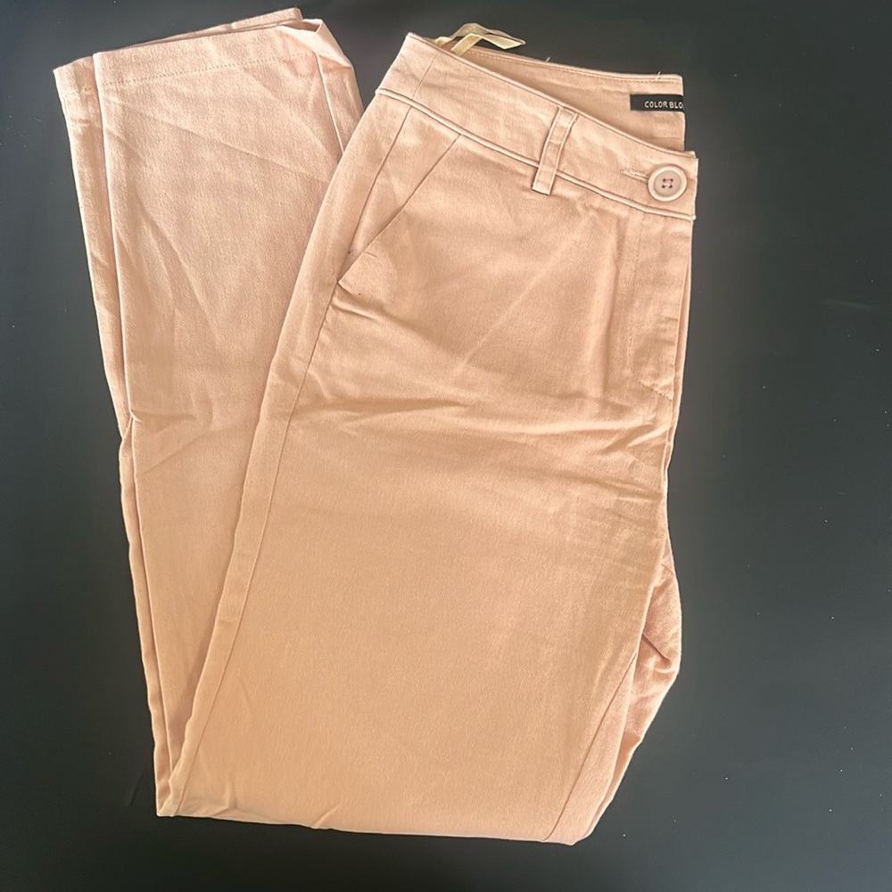 Light pink straight leg color block women’s pants size 38